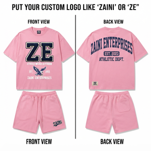 320 GSM Premium Cotton French Terry <b>Men</b> T <b>Shirt</b> And Short Set <b>Pink</b> Custom Embroidery Chenille Patch Puff Print OEM ODM - Product Image 1