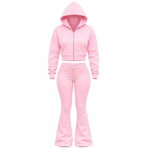 Custom Logo Women Flare Tracksuit Chic Streetwear Cropped Zip Hoodie Flare <b>Sweatpants</b> <b>Set</b> Premium Fashion Womens Sweat <b>Set</b> - Product Image 2