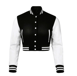 Custom <b>Women</b> Cropped Varsity <b>Jacket</b> <b>Vintage</b> Letterman Short Coat Casual Baseball Bomber Outerwear Wholesale Supplier - Product Image 1
