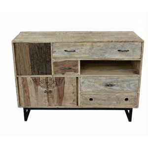 Mueble de Estilo Clásico Vintage, Aparador de Madera de Olmo Reciclada con Cajones, Mueble Auxiliar con Madera Maciza de Mango Estilo Rústico - Product Image 4