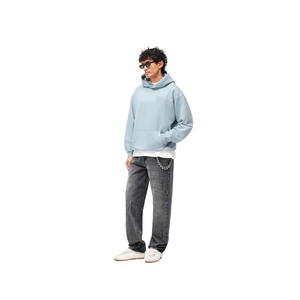 Custom Light Blue Hoodie Heavyweight Cotton Oversized Drop Shoulder <b>Pullover</b> <b>Men</b> Blank Streetwear Fleece - Product Image 4