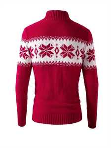 Pull tricoté personnalisé pour homme, motif flocon de neige, rouge et blanc, style Fair Isle, pour les fêtes, chaud pour l'hiver, pull de Noël, vente en gros, OEM, hauts - Product Image 6