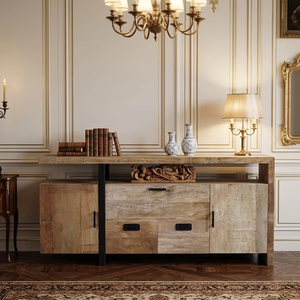 Aparador Miya de Madera Maciza Estilo Japandi con Almacenamiento, Acabado Natural, Elegante Vinoteca para Comedor u Hotel - Product Image 2