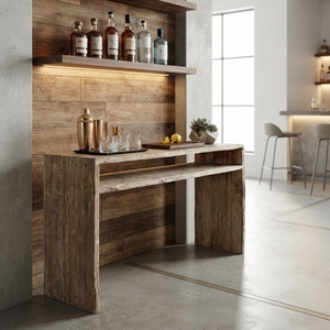 Solid Wood Console Table Modern <b>Rustic</b> Open Shelf Waterfall Entryway <b>Desk</b> Natural Teak Style Wooden Hallway Furniture Accent Tab - Product Image 2