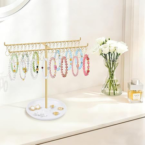 Organisateur de bracelets, présentoir à bijoux à 2 niveaux avec 40 crochets mobiles, support à bijoux doré pour bracelets - Product Image 3