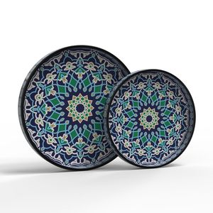 Fancy Customized <b>Sticker</b> Printed Mango Wooden Serving Tray Stylish Round Snacks Platter and Dinnerware Serving Trays for Sell - Product Image 4