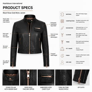 Blouson Moto Court en Cuir pour Femme, Cuir Nappa de Mouton, Ferrures Or Rose, Léger 220g, Style Streetwear Européen, Blouson de Motard Personnalisé OEM - Product Image 5