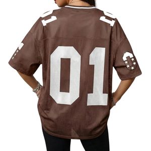 Maillot de football américain marron foncé en tissu mesh respirant, coupe oversize streetwear athlétique 01 - Product Image 2