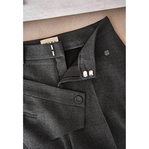 Pantalon décontracté taille haute gris à jambe droite avec fermeture éclair et bouton, teint uni, pour femme, automne, bureau, devant asymétrique LINDA - Product Image 6