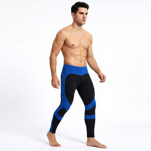 Leggings de compression longs pour hommes personnalisés, bleu noir, logo par transfert thermique, taille élastique, spandex, nylon - Product Image 4