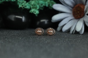 Rose Gold Black Halo Moissanite Stud <b>Earrings</b> 925 Sterling Silver | Unique Round Designer Screw <b>Back</b> <b>Earrings</b> Women Wholesale - Product Image 1