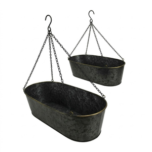 Jardinière suspendue à 2 niveaux en métal galvanisé sur chaîne, bac mural intérieur/extérieur, panier à fleurs, jardinière murale en fer galvanisé pour la maison - Product Image 3
