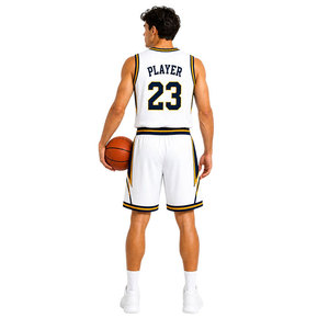 Ensemble d'uniformes de basketball personnalisés pour hommes, maillot et short en mesh respirant, col en V, tenue professionnelle pour équipe sportive - Product Image 4