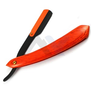 Rasoir de barbier professionnel de luxe à lame droite, manche en bois orange massif, logo personnalisé, rasoir à lame coupante noire - Product Image 2