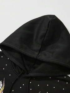 Heavy Cotton Fleece Hoodies <b>for</b> <b>Men</b> <b>Pullover</b> Rhinestone Sparkle Flame Graphic Streetwear Custom Branding Bulk Supply - Product Image 3