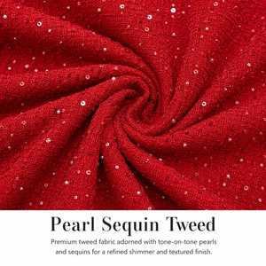 Robe longue moulante en tweed avec perles, paillettes et strass pour femme |   Robe de soirée de créateur à col montant et taille naturelle, jupe drapée, hiver - Product Image 4