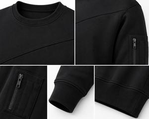 Sudadera Negra de Cuello Redondo para Hombre, Corte Regular, Color Sólido, Bolsillo con Cremallera, Estilo Casual, Tejido de Algodón, Estilo Invernal, ODM, MOQ Bajo - Product Image 4
