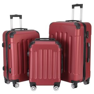 Set di Valigie Trolley 3 in 1 in ABS e Alluminio, 20"/24"/28", Rosso Vino, Leggero, 4 Ruote - Product Image 6