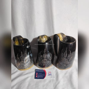 Jarra Vikinga de Cuerno de Búfalo Natural Tallada a Mano con Diseño de Cuervos, 100% Auténtica, Estilo Nórdico, la Mejor Novedad - Product Image 4