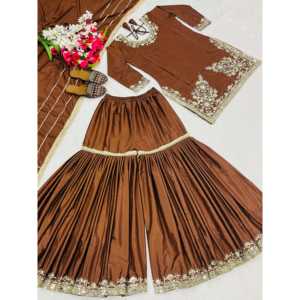 Ropa de Fiesta India y Pakistaní, Top con Sharara Plazzo y Dupatta, Bordado con Lentejuelas - Product Image 2