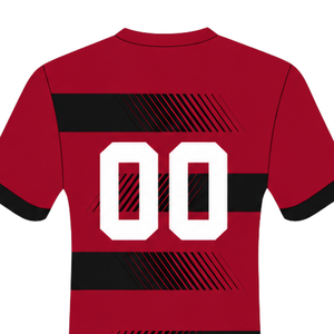Camiseta de Rugby Roja Carmesí y Negra de Manga Corta con Cuello Redondo, Uniforme de Equipo a Rayas, Personalizable, Transpirable, para Entrenamiento Deportivo - Product Image 4