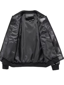 Large Size Motorcycle Embroidery Stand Collar Slim Fit Leather Jacket Men's Fashion Brand Biker Clothing Flight Fleece - Product Image 4