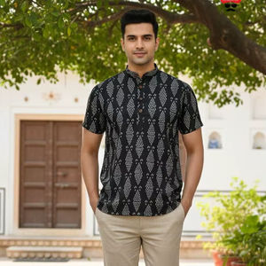 Outluk Added Pintex Cotton Formal <b>Short</b> <b>Kurta</b> <b>for</b> <b>Men</b>-Party Wear All Seasons - Product Image 1