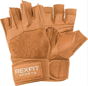 Rexfit Sports Leather Half Finger Gym <b>Gloves</b> Adjustable Wrist Strap <b>Weight</b> Lifting Workout <b>Gloves</b> Unisex Outdoor Apparel - Product Image 1