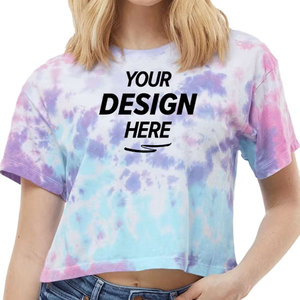 Women <b>Tie</b> <b>Dye</b> Crop T-<b>Shirt</b> Short Sleeve Crew Neck Loose Fit Casual Summer Style Breathable 100% Cotton Jersey Knitted Top - Product Image 1
