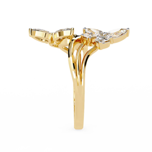 Anillo de Cóctel de Oro Amarillo de Lujo para Mujer con Diseño de Flor y Diamante Corte Marquesa, Estilo Compromiso - Product Image 3