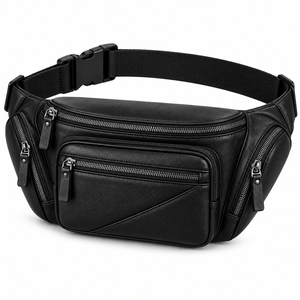 Sac banane en cuir personnalisé avec logo, unisexe, sac bandoulière, plusieurs compartiments zippés, ceinture réglable, sac banane de voyage et d'extérieur - Product Image 3