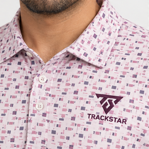 Trackstar <b>Men's</b> <b>Pink</b> Geometric Confetti Print <b>Polo</b> <b>Shirt</b> Short Sleeve Button Collar Casual Golf <b>Shirt</b> Custom Logo - Product Image 3