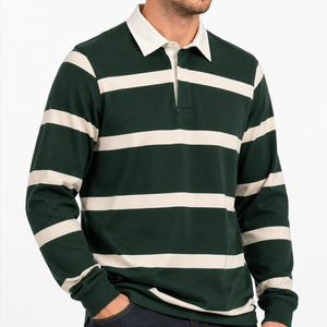 Camiseta de rugby de algodón grueso personalizada de manga larga con cuello polo a rayas, corte holgado, estilo urbano, venta al por mayor, camiseta de jersey para hombre - Product Image 2