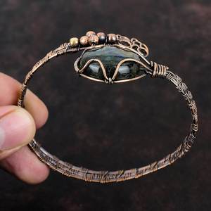 Bracelet en cuivre ajustable avec labradorite, fil enroulé, fait main, cadeau - Product Image 4