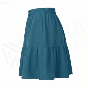 Jupe courte en mousseline de soie pour femme, coupe trapèze, taille élastique, volants, couleur unie, style décontracté, toutes saisons - Product Image 3