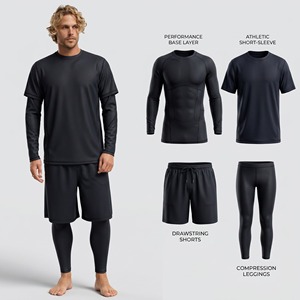 Rashguard à manches longues noir pour homme avec short et leggings, vêtements d'entraînement à séchage rapide, compression, Spandex/Nylon Micah MC-RG-004 - Product Image 2