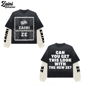 เสื้อเชิ้ตผ้าฝ้ายเจอร์ซีย์พรีเมียม 400gsm สองชั้น สีดำ แขนเสื้อตัดสี ทรงโอเวอร์ไซส์ - Product Image 1