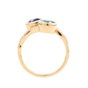 Anillo de Oro Real con Esmeralda de Laboratorio y Zafiro Azul de 4ct de Peso Total, Estilo Boutique, Hecho a Mano, con Engaste de Bisel de Dos Piedras, Anillo de Boda - Product Image 5