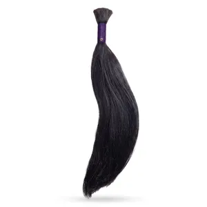 Extensions de cheveux humains indiens vierges Remy en vrac, longues, noires naturelles, lisses, style trame, base en soie, double tirage, couleur personnalisable - Product Image 1