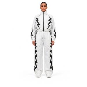 Black Nylon Tracksuit <b>Set</b> Athletic Jacket and Pants for Sports Training Fitness Running Workout Gym and Outdoor Activities - Product Image 1