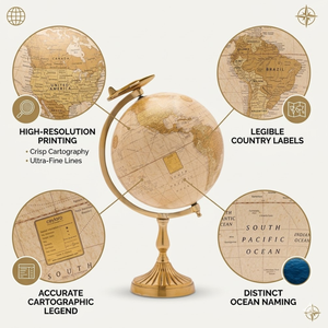 Globe de bureau de direction de luxe |   Carte du monde détaillée avec support en aluminium |   Globe éducatif pour bureau et décoration intérieure - Product Image 4