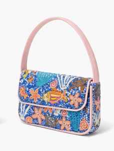 Sac à bandoulière trapèze perlé fait main pour femme, motif poisson océanique, sac à main classique et tendance, broderie de luxe en coton de haute qualité - Product Image 3