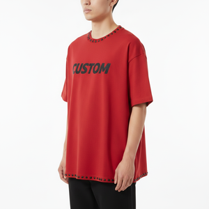 T-shirt rouge surdimensionné personnalisé pour homme, col rond, manches courtes, épaules tombantes, style streetwear, jersey en coton respirant - Product Image 5