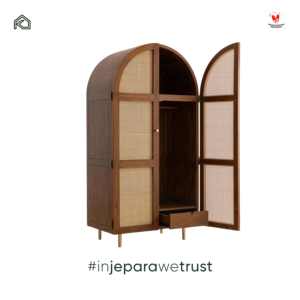 Handcrafted Eco-Friendly Durable Solid Teak Wood Cane <b>Wardrobe</b> Modern Luxury Japandi Style Wall Mount Bedroom Furniture Villa - Product Image 3