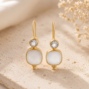 Wholesale gray chalcedony & crystal quartz <b>hook</b> <b>earring</b> beaded designer dangle drops 18k gold plating handmade <b>hook</b> <b>earrings</b> - Product Image 5