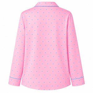Jack And Jill Of America Women's Pink Heart Print Pajama Set Button Front Long Sleeve Notched Collar Contrast Piping <b>PJs</b> - Product Image 3