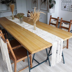 Custom Luxury White Macrame Cotton Table <b>Runner</b> Boho Style Woven Knotted Design Home Décor 14 X 78 Inches Handmade <b>Washable</b> - Product Image 1