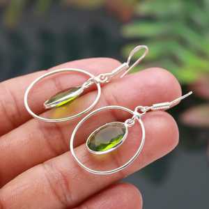 Boucles d'oreilles en péridot, argent sterling 925, pierre précieuse naturelle, bijoux faits à la main pour femmes, vente en gros - Product Image 6