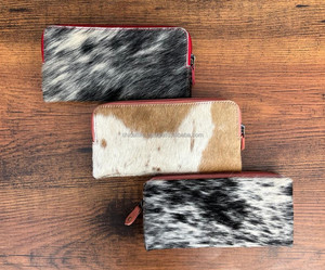 Nouveau véritable portefeuille en cuir de vachette recyclé fait à la main pour femmes Unique Vintage élégant luxe cheveux sur peau portefeuilles en cuir - Product Image 3