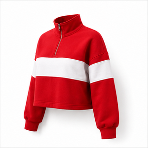 Sudadera Corta Personalizada Roja Escarlata para Mujer, Estilo Urbano, con Media Cremallera, de Felpa Francesa - Product Image 6